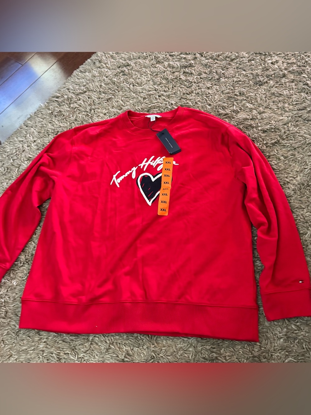 Tommy Hilfiger Red Crewneck Sweater with Heart Graphic